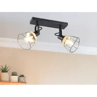 Meine Wunschleuchte Industrial LED Deckenstrahler 2-flammig Deckenlampe Rattan Metall Schwarz B:36cm