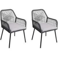 Proregal 2er-Set Gartenstuhl | HxBxT 81x54x62cm | Sitzhöhe 46cm | Outdoor Sitzpolster Aluminium Seilgeflecht Rope | Anthrazit