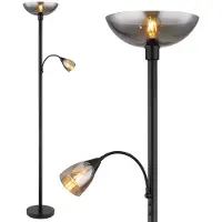Globo Stehleuchte, Deckenfluter, Glas Rauchfarben, Metall, H 178cm