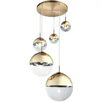 Globo Hängeleuchte, Glaskugeln Gold, klar Höhe 150 cm