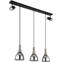 Globo Pendelleuchte, 5-flammig, Metall Rauchglas, schwarz, L 95 cm