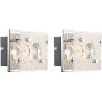 Globo Lighting 2er Set LED Wandlampe, Kristalle, Glas mit Muster, Chrom, H 10 cm