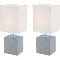 Globo Lighting 2er Set Tischleuchte, Keramik grau, Textil weiß, H 29 cm