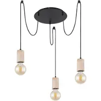 Globo Hängeleuchte, 3-flammig, Holz, natur, schwarz, H 160 cm