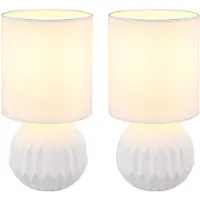 Globo Lighting 2er Set Tischleuchte, Keramik, Textil, weiß, H 23 cm