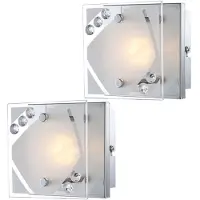 Globo Lighting 2er Set LED Wandleuchte, Glas satiniert, Kristalle, H 9 cm