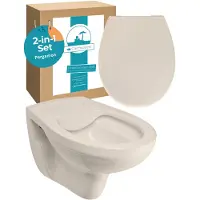 Calmwaters Spülrandloses Hänge WC als Tiefspül WC im Komplett-Set mit Toilettendeckel mit Absenkautomatik in Pergamon Take-Off, 99000192