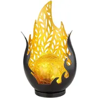 Globo Gartendeko Solarleuchte für Außen Outdoor Balkon Deko schwarz gold Flammenoptik Glaskugel, IP44 Akku Metall Dekorstanzungen, 1x LED, LxBxH 16,5x12,5x26,5cm