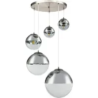 Globo Hängeleuchte, 5-Flammig, Glaskugeln, chrom, klar, H 150cm