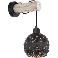 Globo Wandleuchte, Holz, Kristall-Deko, Schwarz, H 40 cm