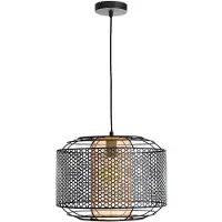 Nowa Hängelampe, Metall, goldfarbener Zylinder, Gitter, H 150 cm