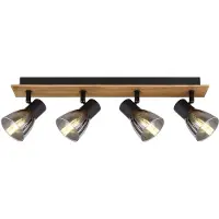 Globo Deckenleuchte, Holz, Rauchglas, schwarz, Spots beweglich, L 50 cm
