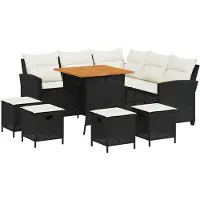 vidaXL 6tlg. Garten-Sofagarnitur mit Kissen L-Form Schwarz Poly Rattan