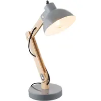 Globo Tischleuchte, Holz, hell, Metall, grau, 1,5m Kabel