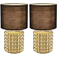 Globo Lighting 2er Set Tischlampe, Keramik Textil Gold, Schwarz, H 33 cm