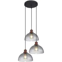 Globo Hängeleuchte, schwarz, rund, Glas, Holz, H 120 cm