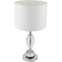 Globo Lighting Tischleuchte Metall verchromt, Textil weiß, Kristallglas klar, Wippschalter am Kabel, ø: 300mm, H: 580mm, exkl. 1x E27 60W 230V