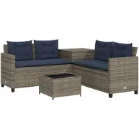 vidaXL Gartensofa mit Tisch und Kissen L-förmig Grau Polyrattan