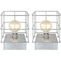 Globo Lighting 2x Tischleuchte, quadratisch, Käfig aus Betonstahl-Gitter
