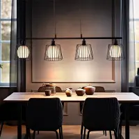 Nowa Pendelleuchte, Gitter schwarz, Glas weiß, H 150 cm