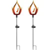 Globo Solarleuchte Solarlampe Außenleuchte Flammenoptik Gartenleuchte Außenlampe Eingangsbereich, Metall schwarz, 1x LED, DxH 18x93 cm, 2er Set