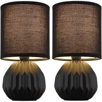 Globo Lighting 2x Tischleuchte, Keramik, Textil, schwarz, H 23 cm