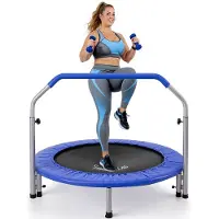SereneLife Fitness Trampolin Indoor, Ø 102 cm – Faltbarer Rebounder mit Rückprall & Höhenverstellbarem Griff, Bis 150KG