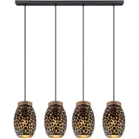 Globo Pendelleuchte Hängelampe Esstisch 4 flammig Esszimmerlampe Hängeleuchte, orientalisch, Metall schwarz gold gemustert, 4x E27 Fassungen, HxLxB 120x90x15 cm