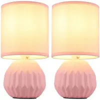 Globo Lighting 2x Tischleuchte, Keramik, Textil, pink, H 23 cm