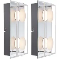 Globo Lighting 2er Set LED Wandlampe, dimmbar Chrom, Glas, L 24 cm