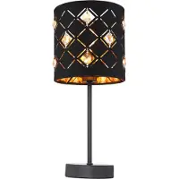 Globo Tischleuchte Beistelllampe Wohnzimmerleuchte, Modern Stoffschirm, Tischlampe Nachttischleuchte, schwarz Textil Acryl Kristalle, 1x E14 DxH 15x35 cm