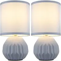 Globo Lighting 2x Tischleuchte, Keramik, Textil, blau, H 23 cm