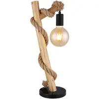 Globo Lighting LED Tischlampe, Holz Hanfseil, H 53,5 cm