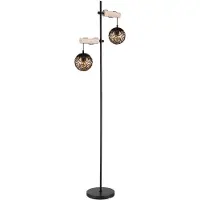 Globo Stehleuchte, Metall, Holz, Glas amber, H 168cm