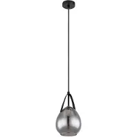 Globo Hängeleuchte, Glasschirm, Metall, schwarz rauch, H 120 cm