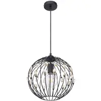 Globo Hängeleuchte, K9 Kristalle, Metall, schwarz, H 120cm