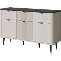 Mirjan 24 Sideboard 3S3D MARLY REG 10, Kommode mit drei Schubladen und drei Drehtüren, Schwarze Metallfüße (Farbe: Cashmere / Cashmere + Steingrau)