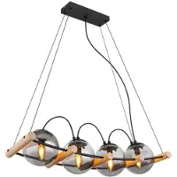 Globo Pendelleuchte, Metall, Schwarz-matt, Glas Rauchfarben, 75cm