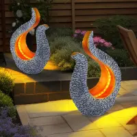 Globo 2er Set LED Solarleuchte, Skulptur, grau, gold, H 34,5 cm
