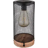 Globo LED Solar Tischleuchte, Holz, Metallgitter schwarz, H 25,5 cm