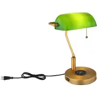 Globo Tischleuchte, Bankerlampe, messing, Glas grün, H 36 cm