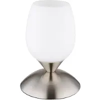 Globo Tischleuchte nickel, Glas opal, Touchschalter, H 18 cm