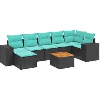 vidaXL 8-teiliges Gartensofa-Set mit Kissen, schwarzes Polyrattan