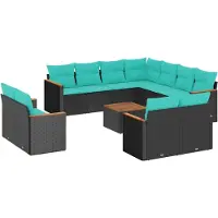 vidaXL 12-teiliges Gartensofa-Set mit Kissen, schwarzes Polyrattan