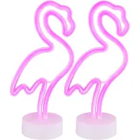 Globo Lighting 2er Set LED Tischleuchte, Flamingo, weiß, Neonleuchte, H 33 cm
