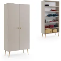 MY-NEST Kleiderschrank 87 cm Kaschmir mit Einlegeböden Holzbeine Boho Skandi Schrank modern