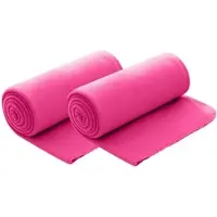 Wometo 2er Set Polar- Fleecedecke 130x160 cm ca. 400g wertiges Gewicht OekoTex mit Anti-Pilling Kettelrand Farbe pink