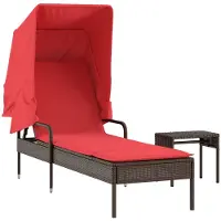 vidaXL Sonnenliege mit Sonnendach und Tisch Braun Polyrattan