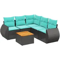vidaXL 6-teiliges Gartensofa-Set mit Kissen, schwarzes Polyrattan