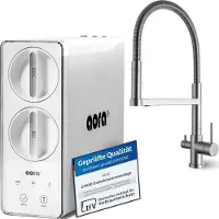 Neues Wasser AORA GT600 Umkehrosmoseanlage Untertisch – 8-Stufen-Filtration, 3-Wege-Armatur, Trinkwasserfilter tanklos, Osmoseanlage, RO + STATEMENT Edelstahl